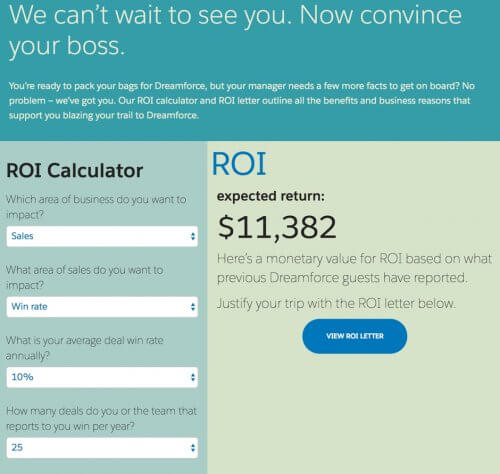 Interactive content - Dreamforce ROI calculator